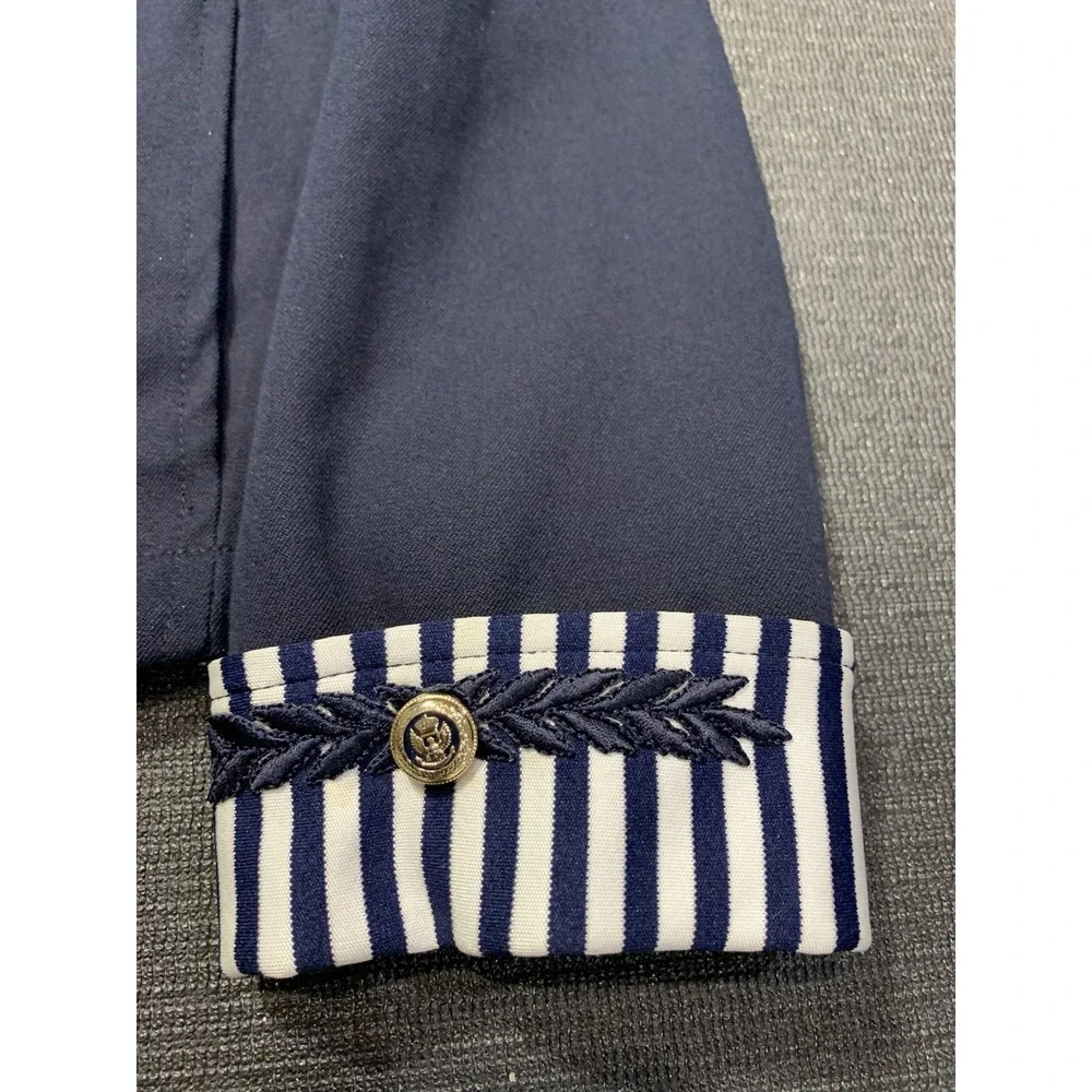 St John Sport Nautical Zip Front Jacket Womens Size Medium Yacht Rope Navy White